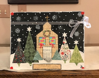 Snowy Christmas Church Wood Art: Hymnal Page Winter Scene
