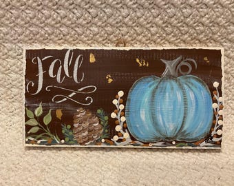 Handpainted Fall Pumpkin Wood Sign: Gold Flecks, Autumn Decor