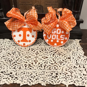 Handpainted Tennessee Vols Christmas Ornaments: Orange & White