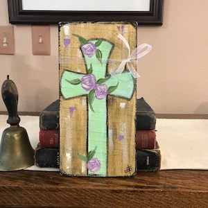 Easter cross, Christian cross, handpainted cross on wood, rustic wood cross, cross decor, Easter Spring decor, original art, wood art