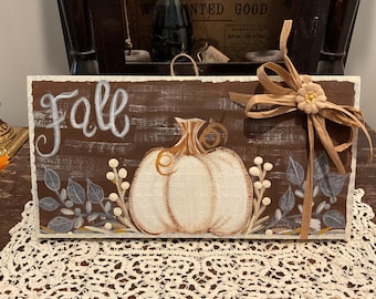 Handpainted Farmhouse Pumpkin Wood Sign: Rustic Fall Decor