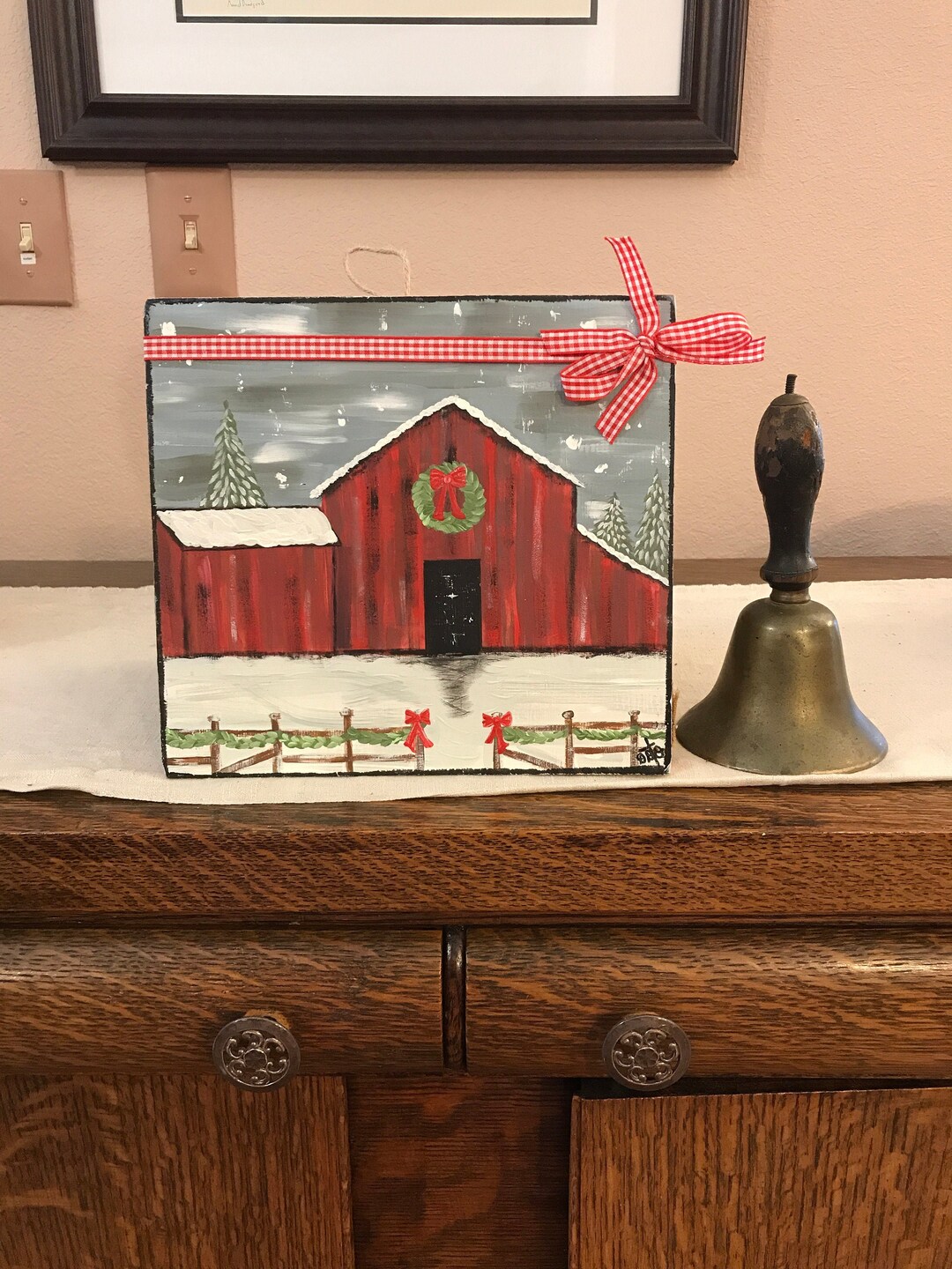 Handpainted Red Christmas Barn Art: Rustic Winter Decor - Etsy