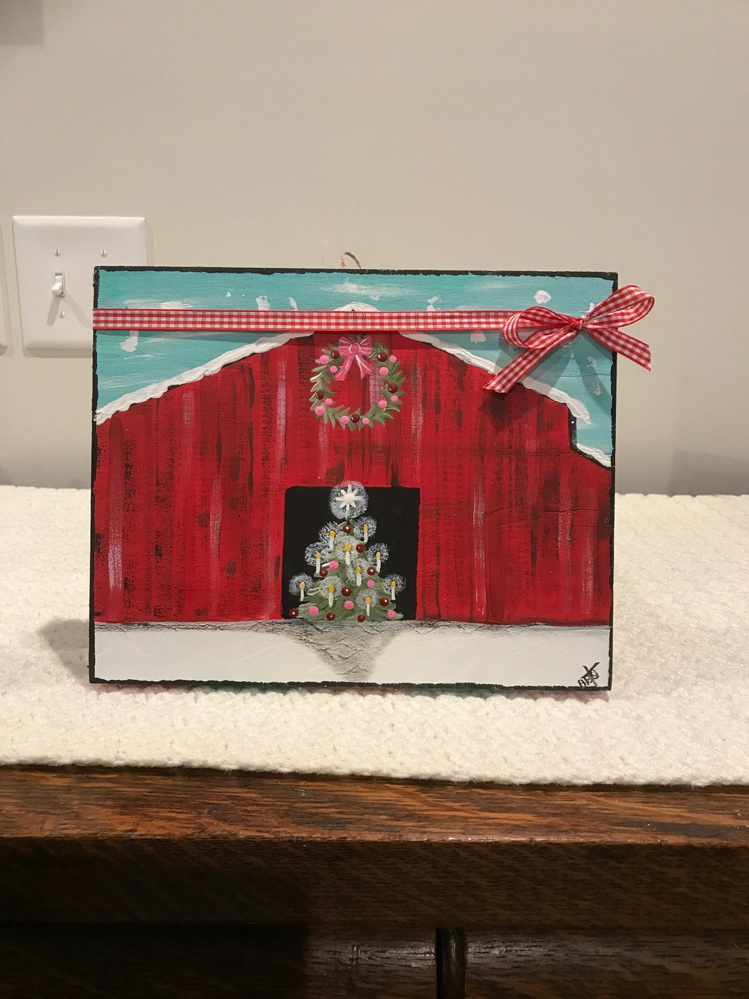 Rustic Red Christmas Barn Painting: Handpainted Farmhouse Decor - Etsy