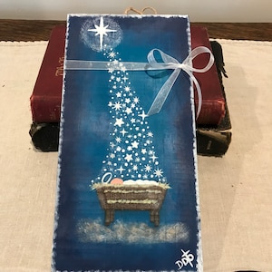 Handpainted Wood Nativity Scene: Starry Night Christian Art