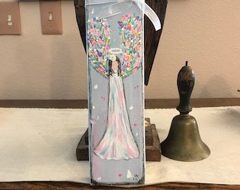 Handpainted Floral Angel Art: Salvaged Wood Spring Decor