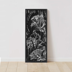 To the Wolves. Giclee Fine Art Print, B/W Scratchboard Drawing, Moody illustration, Dark academia wall art, Steampunk painting, Gothic decor