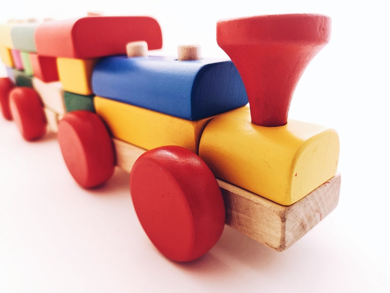 Colorful Train Kids Wooden Activity Birch Gift Toddler Baby Game Eco-Friendly Natural