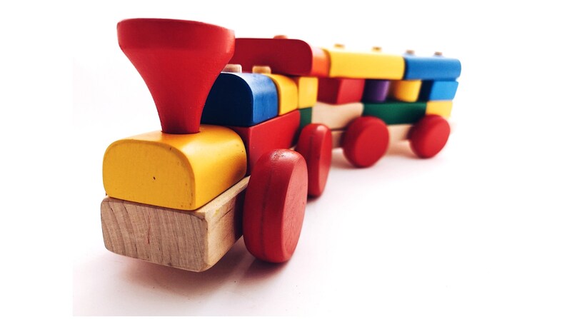 Colorful Train Kids Wooden Activity Birch Gift Toddler Baby Game Eco-Friendly Natural