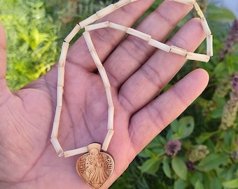 Tulsi Kanthimala fatto a mano: medaglione con foto di Radhe Krishna, collana Krishna
