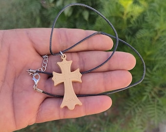 Handmade Wooden Cross Necklace: Holy Land Christian Pendant