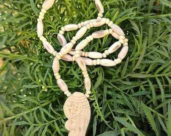 Medaglione Tulsi Radha fatto a mano Kanthimala - Collana in legno di Vrindavan