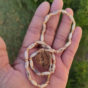 Handmade Tulsi Kanthimala: Radhe Krishna Photo Locket Necklace