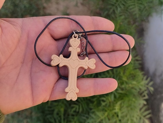 Handmade Wooden Olive Jerusalem Cross & Necklace