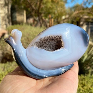 White/Grey Agate Snail Carving 315g