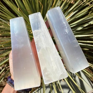 1.1lb Selenite Obelisk 6” Tall, Polished Selenite, Selenite Carving, Satin Spar, Natural Selenite, Selenite Tower, Gypsum