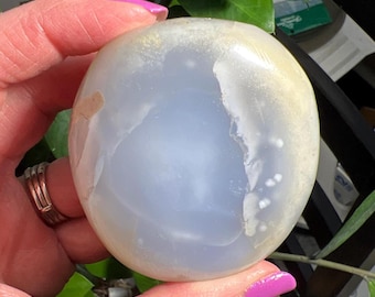 Blue Chalcedony Palmstone 209g, Natural Blue Agate, Natural Chalcedony