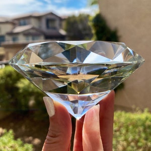 1.2lb Faceted Glass Diamond, Diamond Carving, Glass Paperweight, Glass Crystal, Glass Gemstone