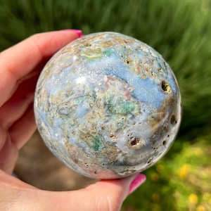 1.7lb Moss Agate Sphere w/stand 74mm