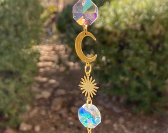 Crescent Moon Crystal Sun Catcher, Prism Sun Catcher, Sun Catcher for Window, Boho Room Decor, Crystal Ornament, Moon Sun Catcher