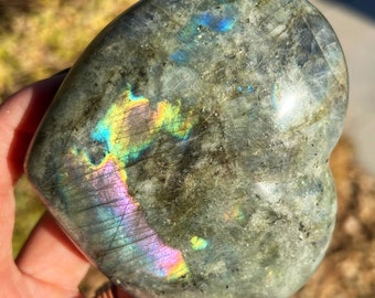 Rainbow Labradorite Heart 380g, High Flash Labradorite, Heart Crystal, Labradorite Heart, Polished Labradorite, Crystal Heart