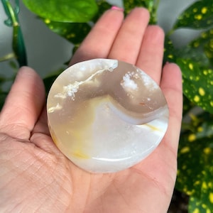 Mini Flower Agate Bowl 118g, Flower Agate Dish, Crystal Trinket Dish, Jewelry Tray, Sphere Stand, Plus FREE Pocket Stones!