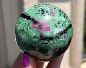 Ruby in Zoisite Sphere w/stand 1.1lb/67mm, Ruby Zoisite, Crystal Sphere, Crystal Ball,  Ruby In Zoisite Crystal, Sphere Carving
