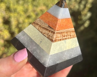 7 Stone Pyramid 202g, Seven Chakra Stone Pyramid, Chakra Crystal, Chakra Pyramid, Polished Crystal Pyramid, Chakra Stone Pyramid,