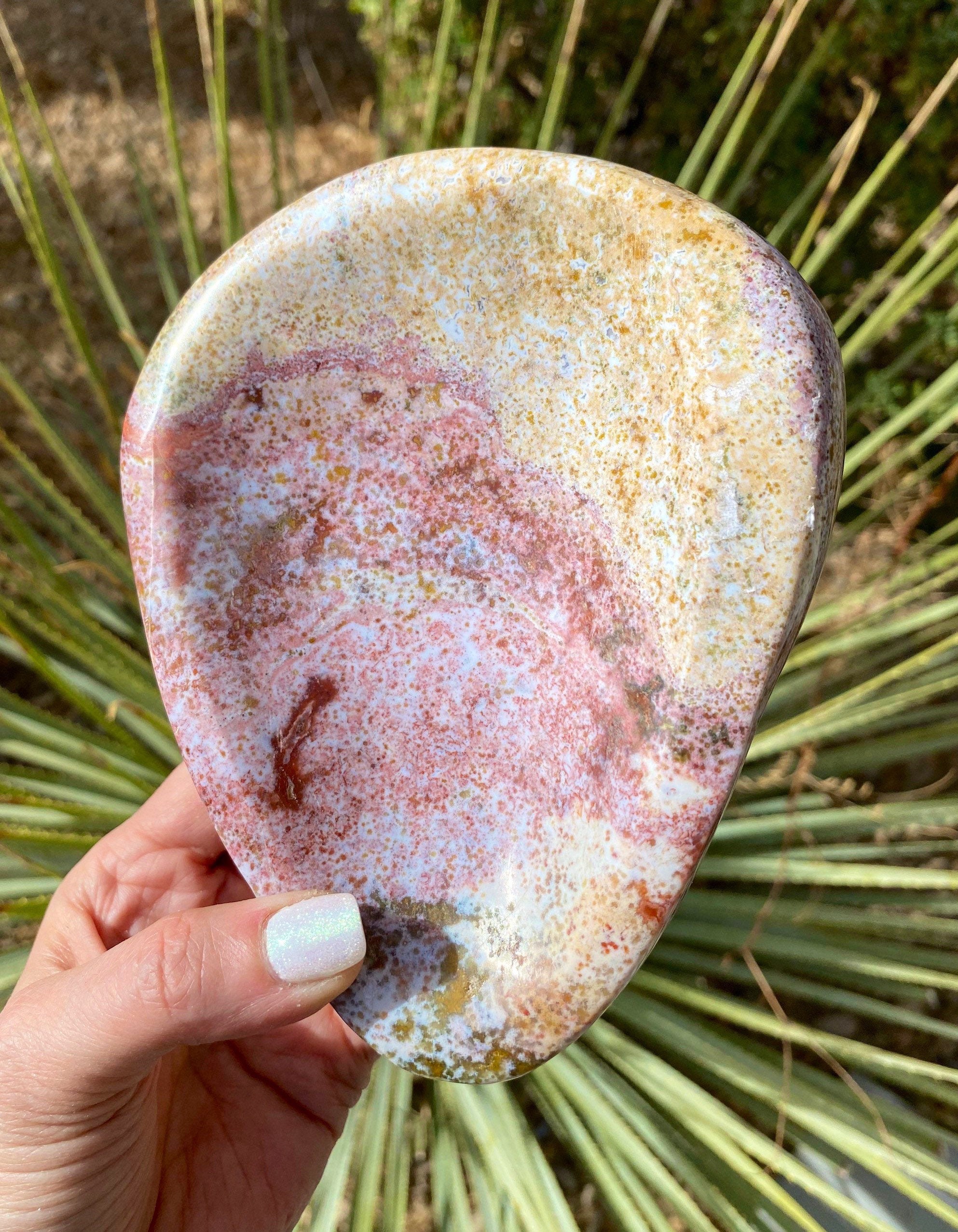 2.7lb Pink Ocean Jasper Bowl, Sea Jasper Bowl, Ocean Jasper Dish, Jewelry Tray, Trinket. Plus FREE Pocket Stones!