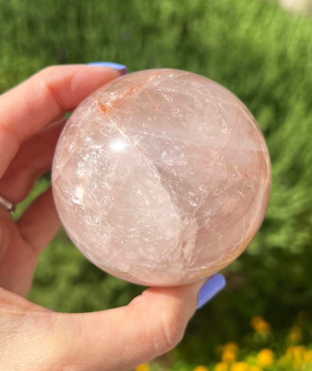 1.1lb Fire Quartz Sphere W/stand 71mm, Hematite Quartz Sphere, Fire