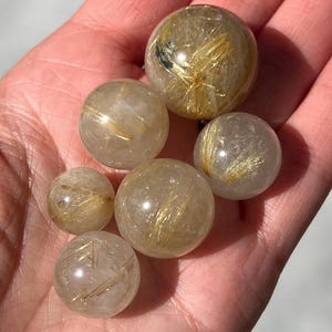 Lot of (6) Mini Golden Rutile Quartz Spheres, Golden Rutile Sphere, Gold Rutile Quartz, Rutile Sphere, Rutilated Quartz