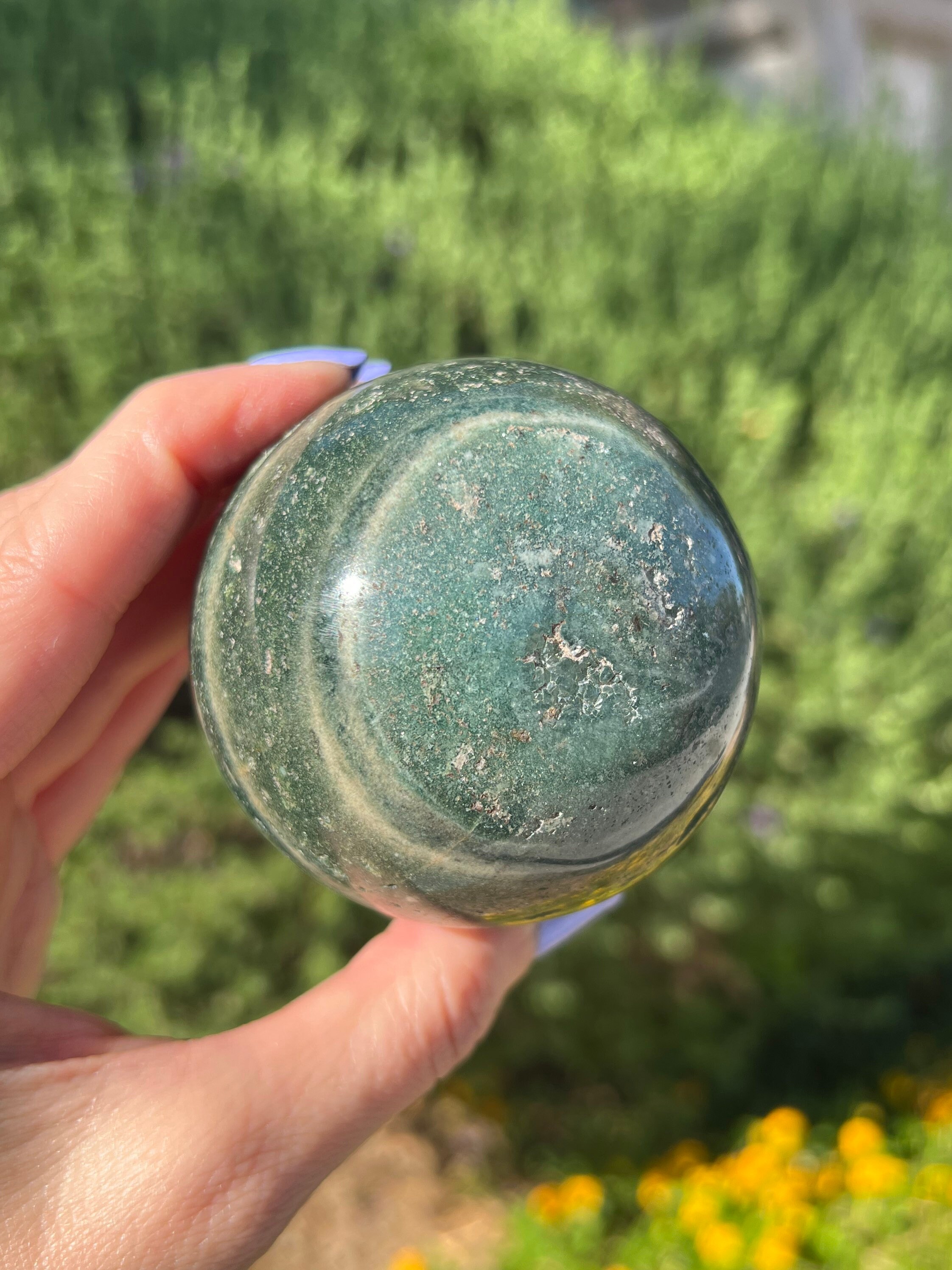 63mm Green Ocean Jasper Sphere W/ Stand 412g, Sea Jasper 63mm Green Ocean Jasper Sphere W/ Stand 412g, Sea Jasper