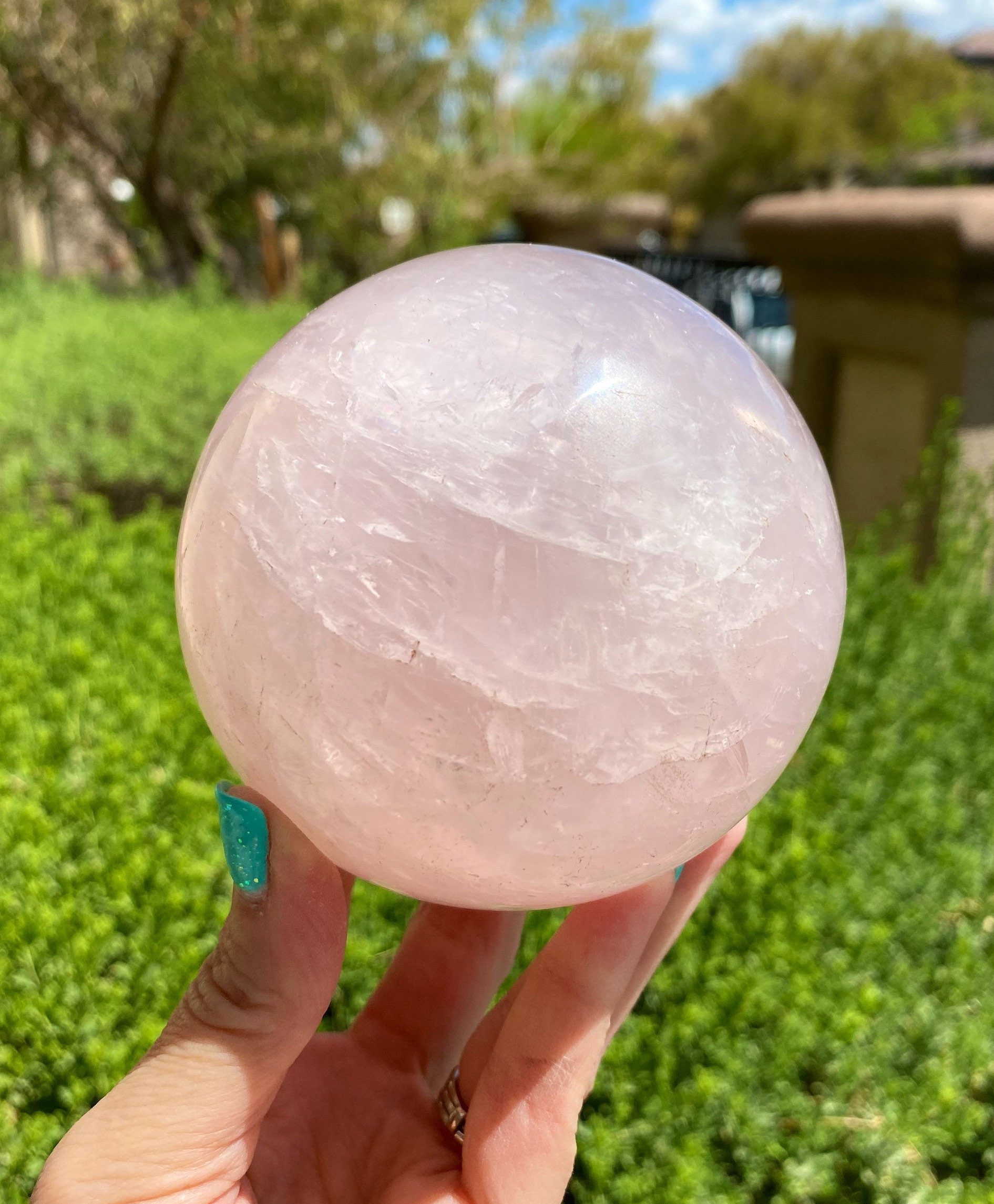 スター ローズクォーツ クリスタル スフィア 2.5lb/91 mm スタンド付き