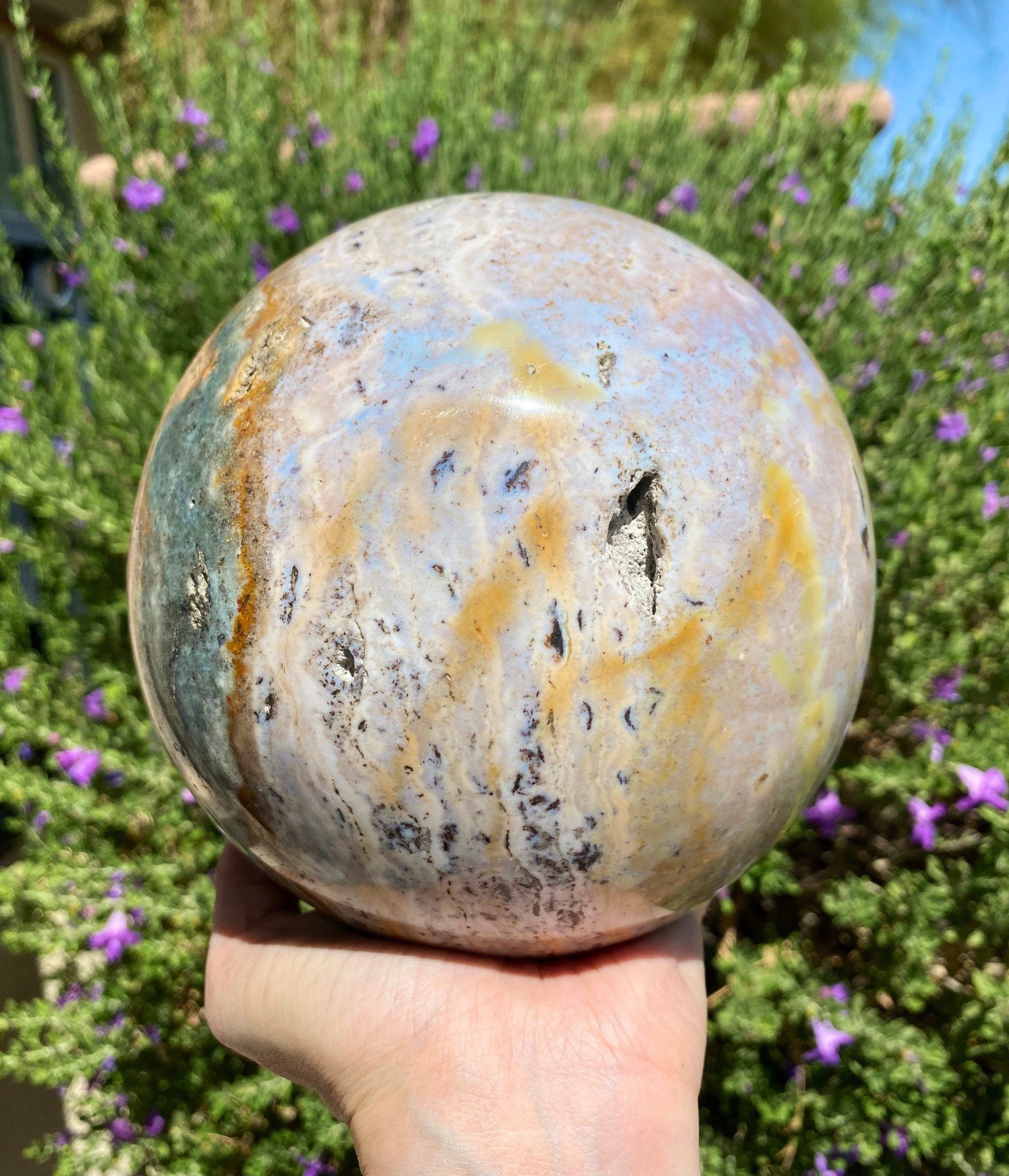 10lb Xl Pastel Ocean Jasper Sphere W/Stand 145mm, Sea Sphere, Rainbow Jasper, Crystal Ball, Plus Free Pocket Stones