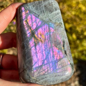Flashy Purple Labradorite Freeform 380g,Polished Labradorite Freeform, Self Standing Labradorite, Home Decor, Plus FREE Pocket Stones!