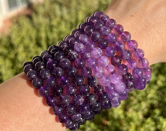 8mm Amethyst Bracelet, Purple Amethyst Bracelet, Amethyst Stretchy Bracelet, Amethyst Beaded Stretch Bracelet, Amethyst Jewelry