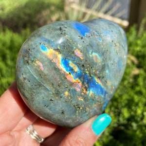 Flashy Rainbow Labradorite Heart 400g,High Flash Labradorite, Labradorite Worry Stone, Pocket Stone, Plus FREE Pocket Stones!