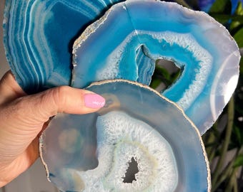 Turquoise Blue Druzy Agate Geode Slice w/Stand, Geode Slice