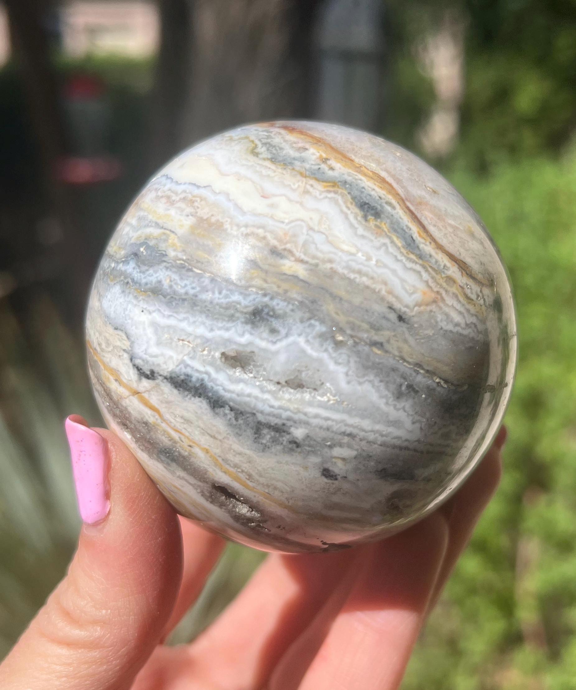 クレイジー レース アゲート スフィア スタンド付き 67 mm/407g