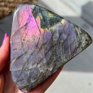 Flashy Purple Labradorite Freeform 394g,Polished Labradorite Freeform, Self Standing Labradorite, Home Decor, Plus FREE Pocket Stones!