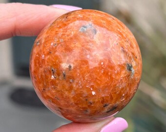 Orange Calcite Sphere w/Stand 111g/37mm, Polished Orange Calcite, Natural Orange Calcite