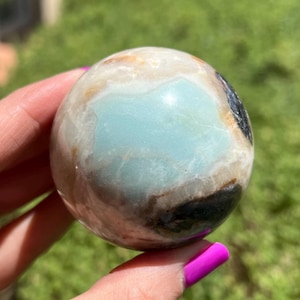 Aqua Blue Calcite Sphere 55mm/238g, Caribbean Calcite Sphere, Turquoise Sphere, Caribbean Calcite Stone, Blue Calcite Crystal, Crystal Gift