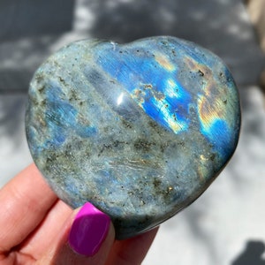 Flashy Rainbow Labradorite Heart 273g,High Flash Labradorite, Labradorite Worry Stone, Pocket Stone, Plus FREE Pocket Stones!