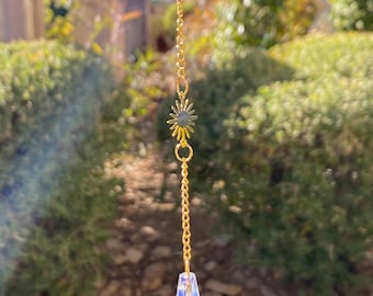 Crescent Moon Crystal Sun Catcher, Prism Sun Catcher, Sun Catcher for Window, Boho Room Decor, Crystal Ornament, Glass Sun Catcher