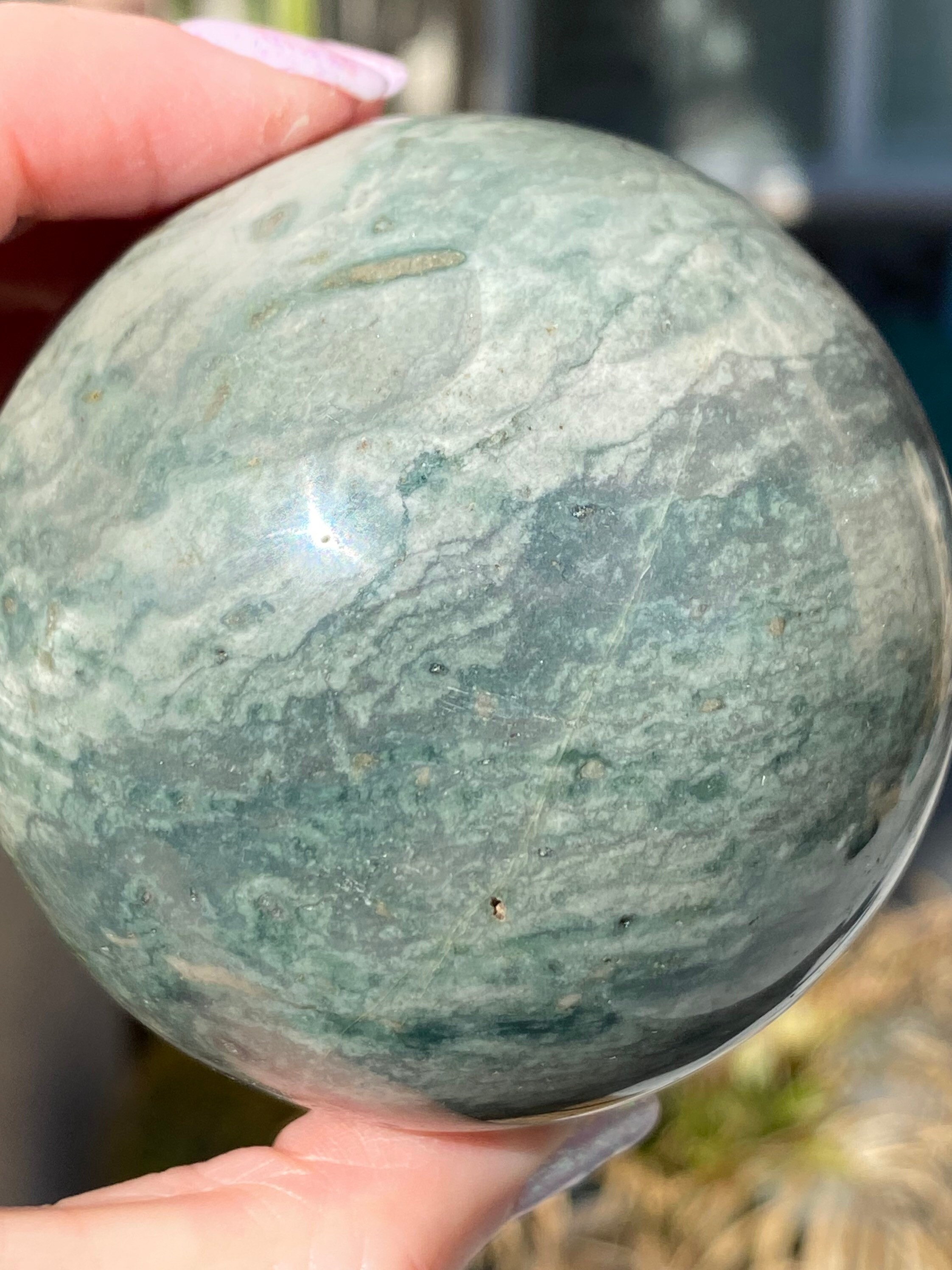 68 mm グリーン オーシャン ジャスパー スフィア (スタンド付き) 446g