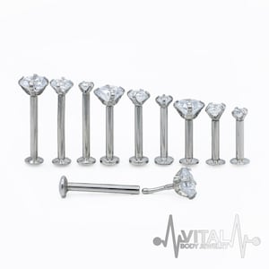 16G Threadless Push Pin Labret Stud, Cubic Zirconia Prong Set with a Shiny Clear Diamond Gem Active