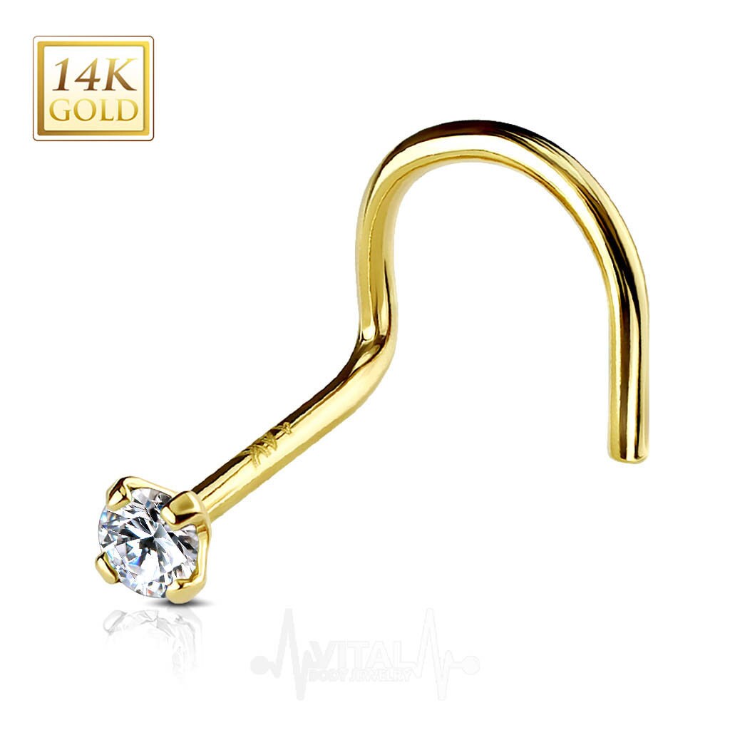 14k Gold Nose Stud 14k White Gold 2mm Prong Set Cubic Etsy