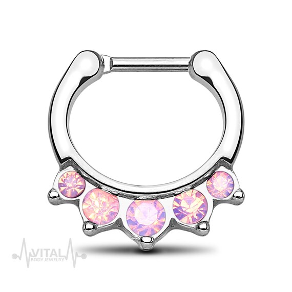 Septum clicker Prong Set Jewel Nose Ring 14g and 16g 