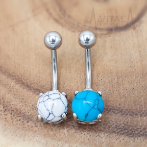 14G Turquoise and Howlite Stone Belly Button Ring, Surgical Steel, Externally Threaded