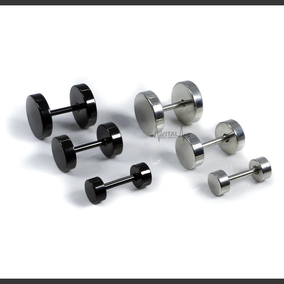 Stainless Steel Pair of Fake Plugs 16G Black PVD Coated Steel