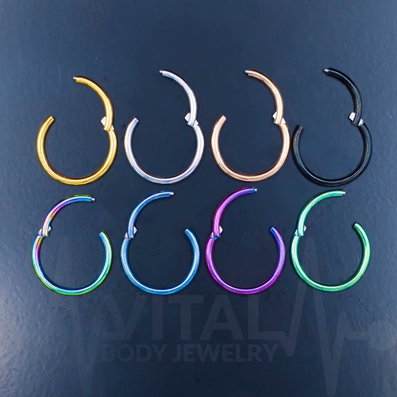 Amazon.com: 6pcs G23 Titanium Septum Rings Hinged Nose Ring Hoops for Women  Men Girls 16G Cartilage Hoop Earrings Body Piercing Jewelry Lip Rings -  Diameter 6mm 8mm 10mm(Black) : Clothing, Shoes &